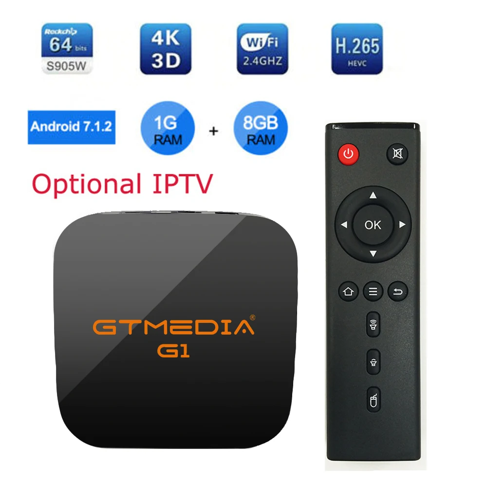 GTMEDIA G1 Android 7,1 Smart tv BOX S905W 1G 8G 4K 3D H.265 Wifi Netflix медиаплеер IP ТВ приемник play store PKH96 Android BOX