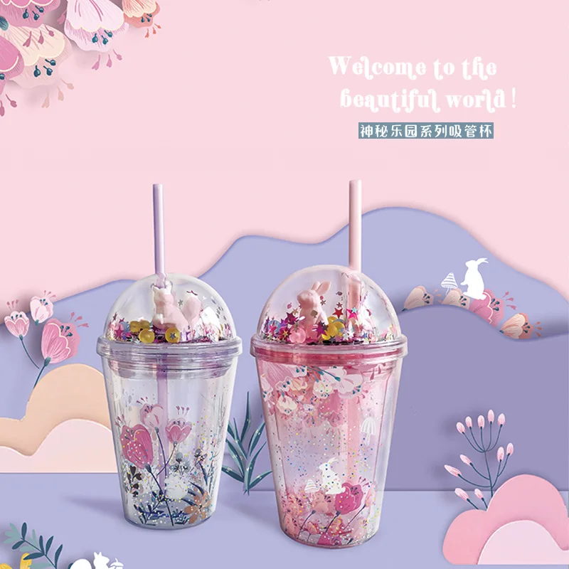 

Straw Cup Plastic Cup net Red Water Cup summer, Girls Mysterious Paradise Silicone Doll Cup, creative INS wind,kubek
