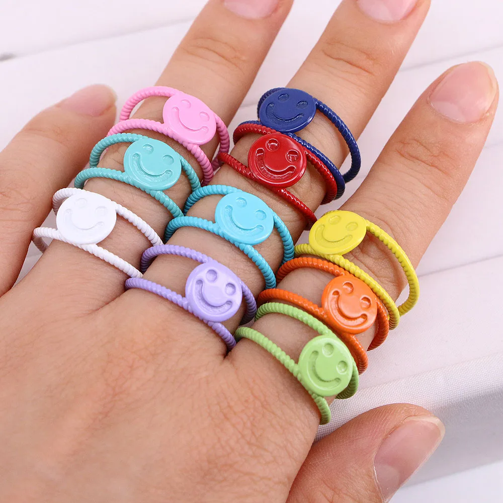 

10PCS, Weave Happy Smile Face Open Ring For Women Cute Geometric Smiley Faces Adjustable Rings