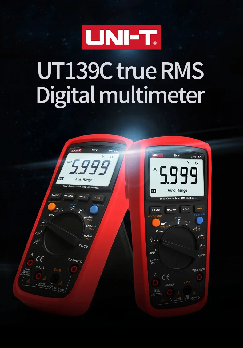 UNI-T UT139C Цифровой мультиметр автоматический диапазон истинного среднеквадратичного значения метр ручной тест er 6000 Счетчик Вольтметр температурный Тест Транзистор