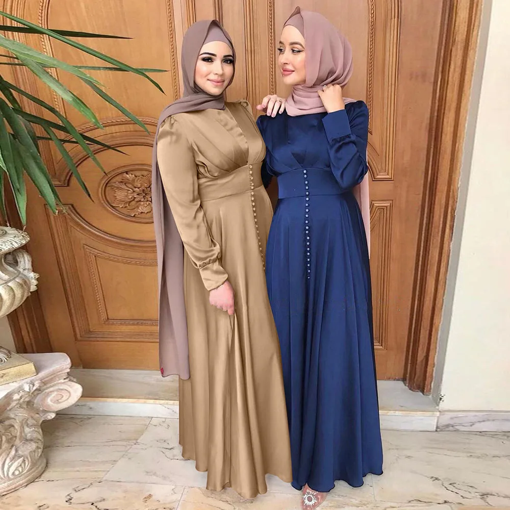 

Мусульманское женское длинное атласное платье коллекции 2021 года, новый Рамадан Eid Mubarak, элегантная однотонная приталенная свободная одежда,...