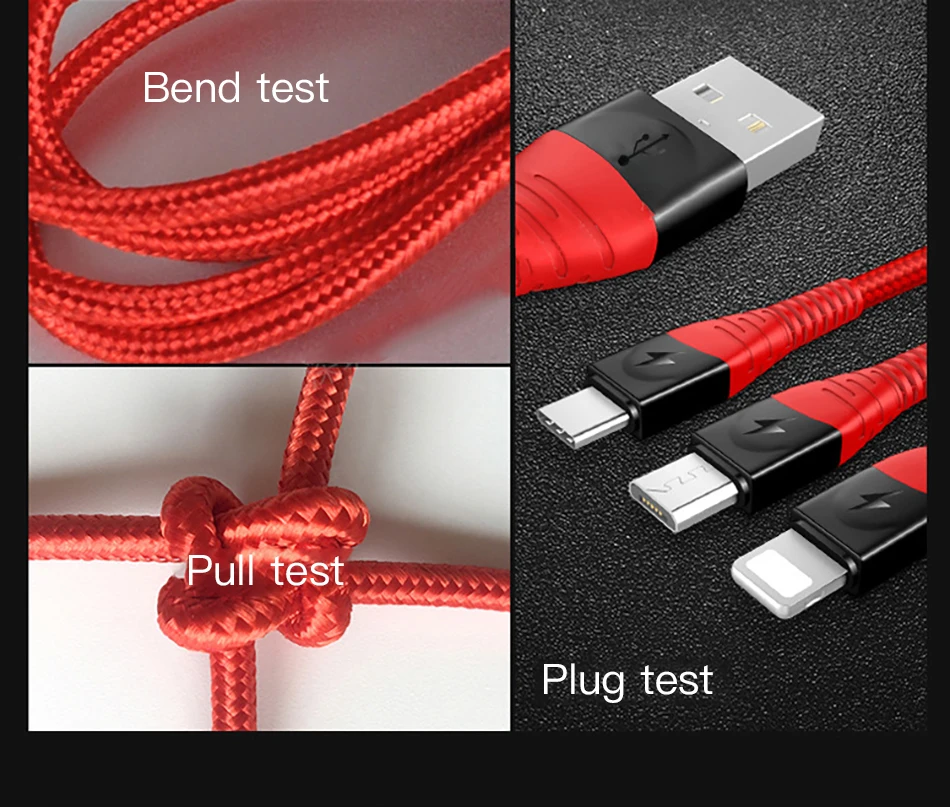 ACCEZZ 3 в 1 USB зарядное устройство кабель для передачи данных 3A Быстрая зарядка для iPhone 7 8 6 X XS XR samsung Xiaomi huawei прочный кабель для мобильного телефона