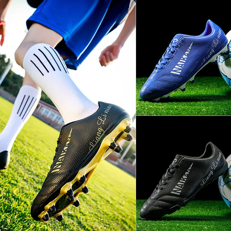 Hot Blue Printed Soccer Boots Outdoor Lightweight Men Sports Shoes for Football Men Non-slip Unisex Training Football Shoes Men