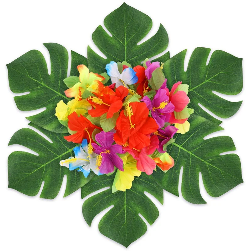 New-107 Pcs Tropical Party Decoration Set with Hawaiian Table Skirt Palm Leaves Flowers Tissue Pineapple Umbrellas and | Дом и сад