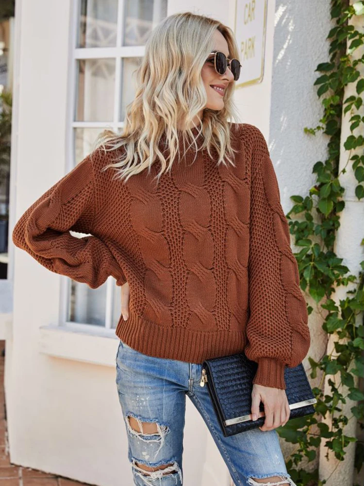 

2020 Autumn Winter Women's Sweater Pullovers Warm Minimalist Fashionable Casual Solid Loose Jumpers Khaki Pink Green