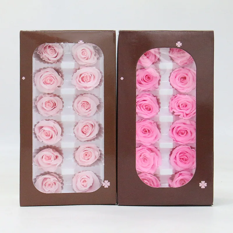 

12 pcs/lot High-end Preserved Flowers Immortal Rose Flower 3-4CM Diameter Mothers Day Gift Eternal Life Flower Material Gift Box