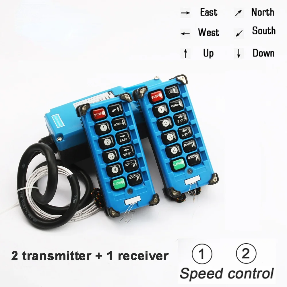 

2 transmitters + 1 receiver industrial remote controller switches 8 Channels buttons keys Direction Hoist Crane F21-E2B-8 Blue