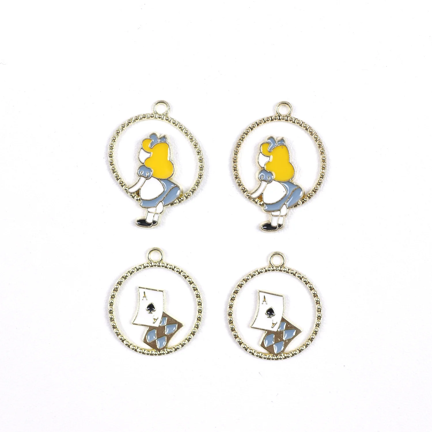 

10Pcs/lot Mixed Princess Alice poker Cartoon Enamel Charms Beads For Jewelry Making Diy Pendant Necklace Bracelet Accessaries