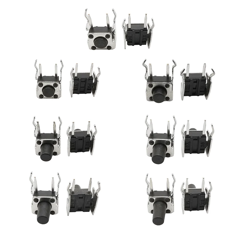 

20 шт./лот PCB мгновенный Тактильный кнопочный микро Self-Сброс переключатели 6*6*4,3/4,5/5/6 4-контактный разъем правый угол стент Такт кнопочный пере...