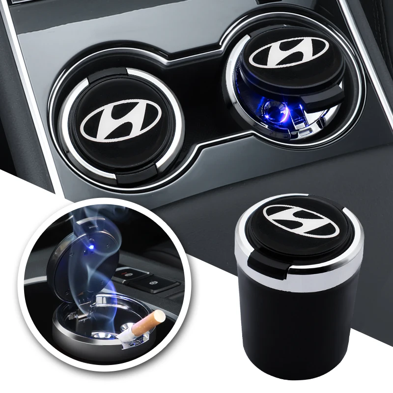 

Car Styling Ashtray LED Light Ashtray Cup Flame Retardant Cigarette Holder Box For Hyundai Solaris Creta Accent IX35 I40 Tucson