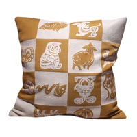 CURCYA Yellow Red Blue Jacquard Decorative Cushion Covers Twelve Chinese Zodiac Signs Throw Pillow Case Sofa Home Decor
