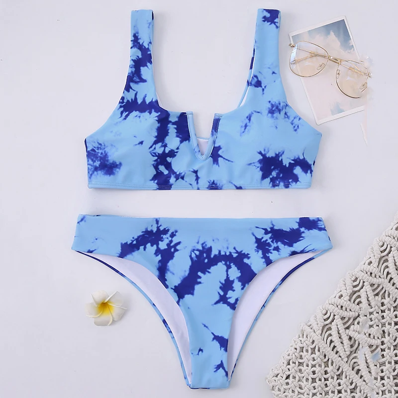 

Tie dye sexy bikini set Bandeau high waist bikini 2020 Push up swimwear Printed women's swimsuit Female biquine Bathing suit NEW