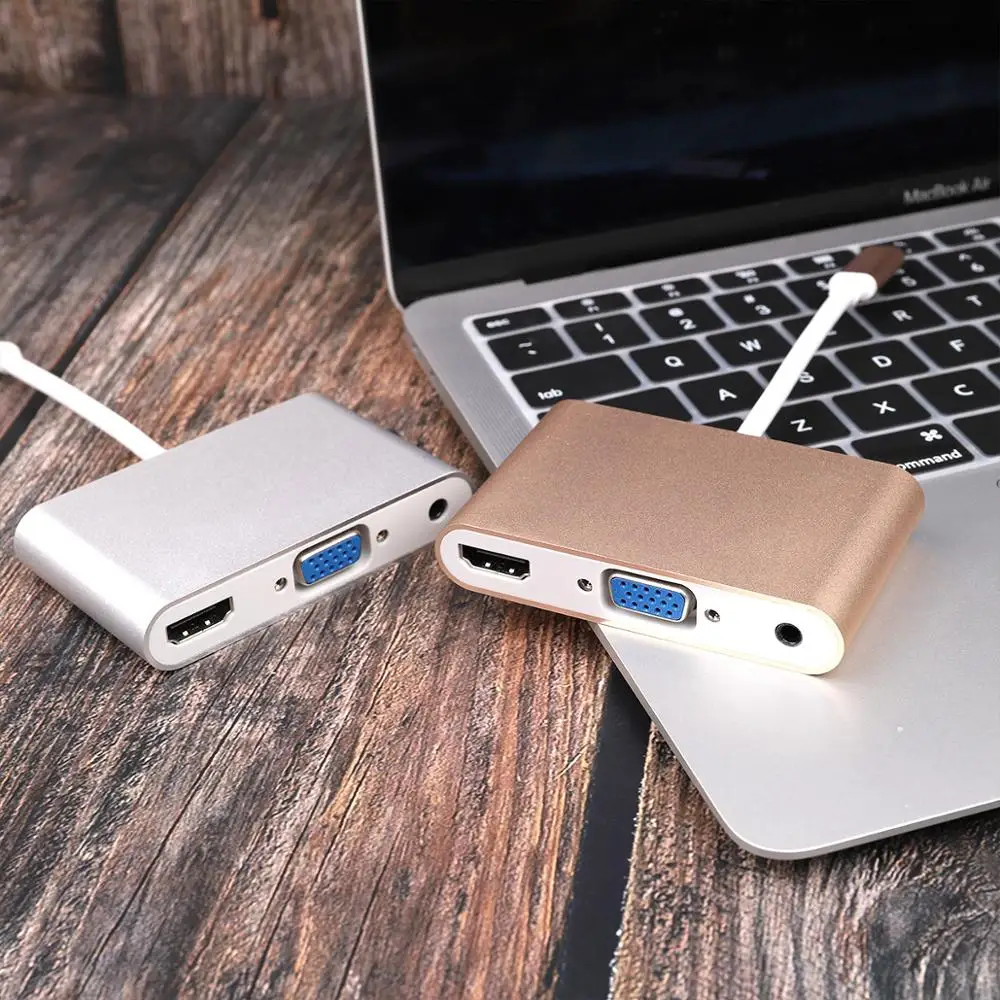 Тип C до USB 3 0 HUB адаптер совместимому с HDMI/VGA/RJ45 HD 1080P для Macbook Pro Air 13 15 и 16 дюймов