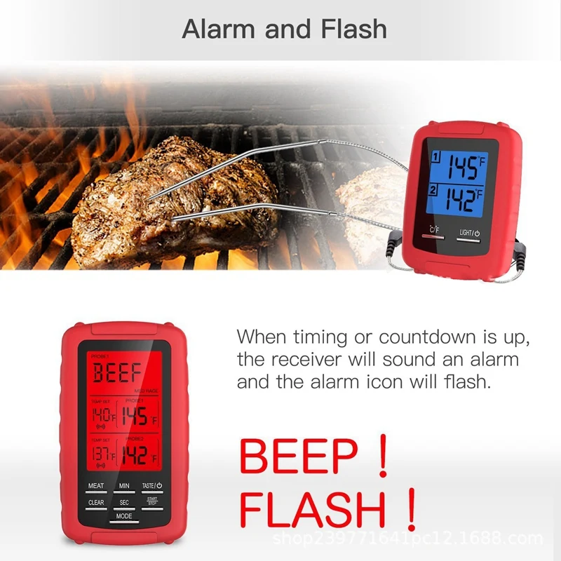 

LCD Digital BBQ Thermometer,Dual Probe for Cooking,with 330Ft Remote