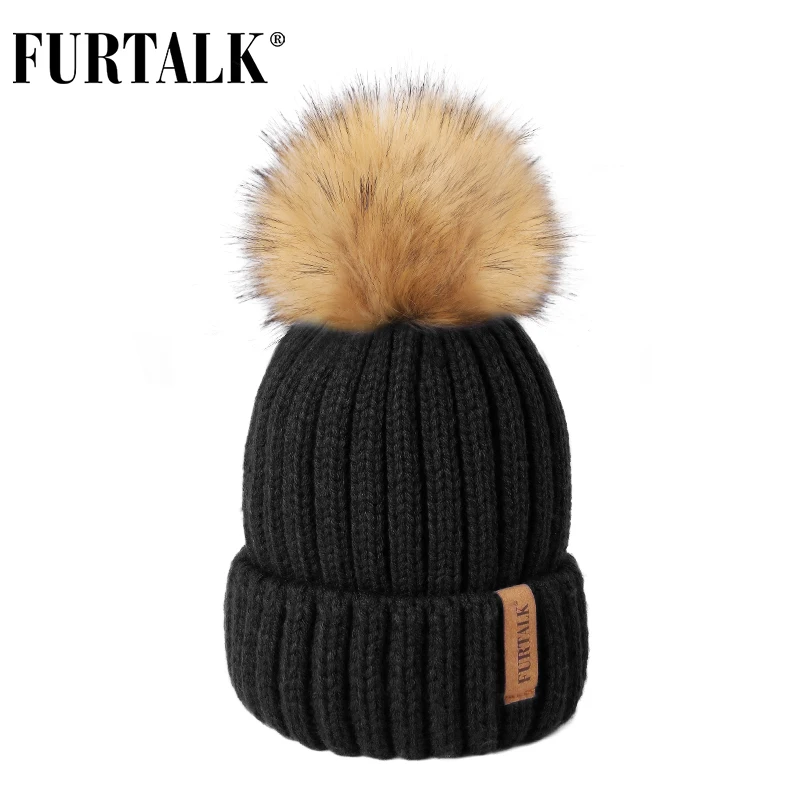 Вязаная шапка для женщин FURTALK, трикотажная шапка с помпоном, теплая шапка-бини с флисовой подкладкой, несколько цветов, зима