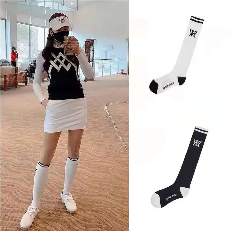 

ANEW Korean Women's Stockings Golf Women's Socks Middle Tube Sunscreen Socks High Ball Clothing Socks Elastic Tight Matching