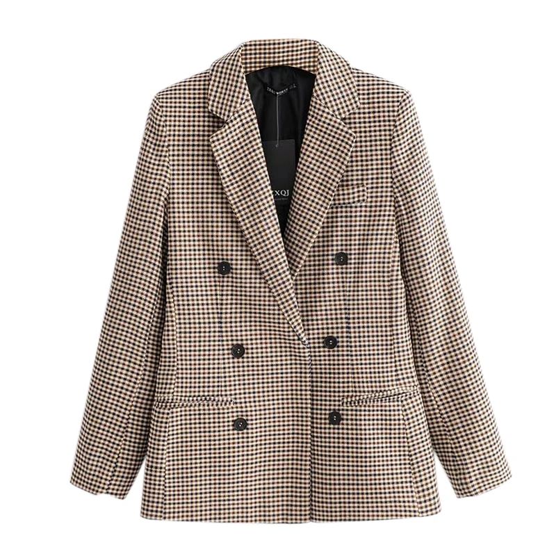 

New 2020 Morden Blazer For Women Plaid Slim Cardigan Suit Commuter Double Fancy Breasted Long Sleeve Blazer
