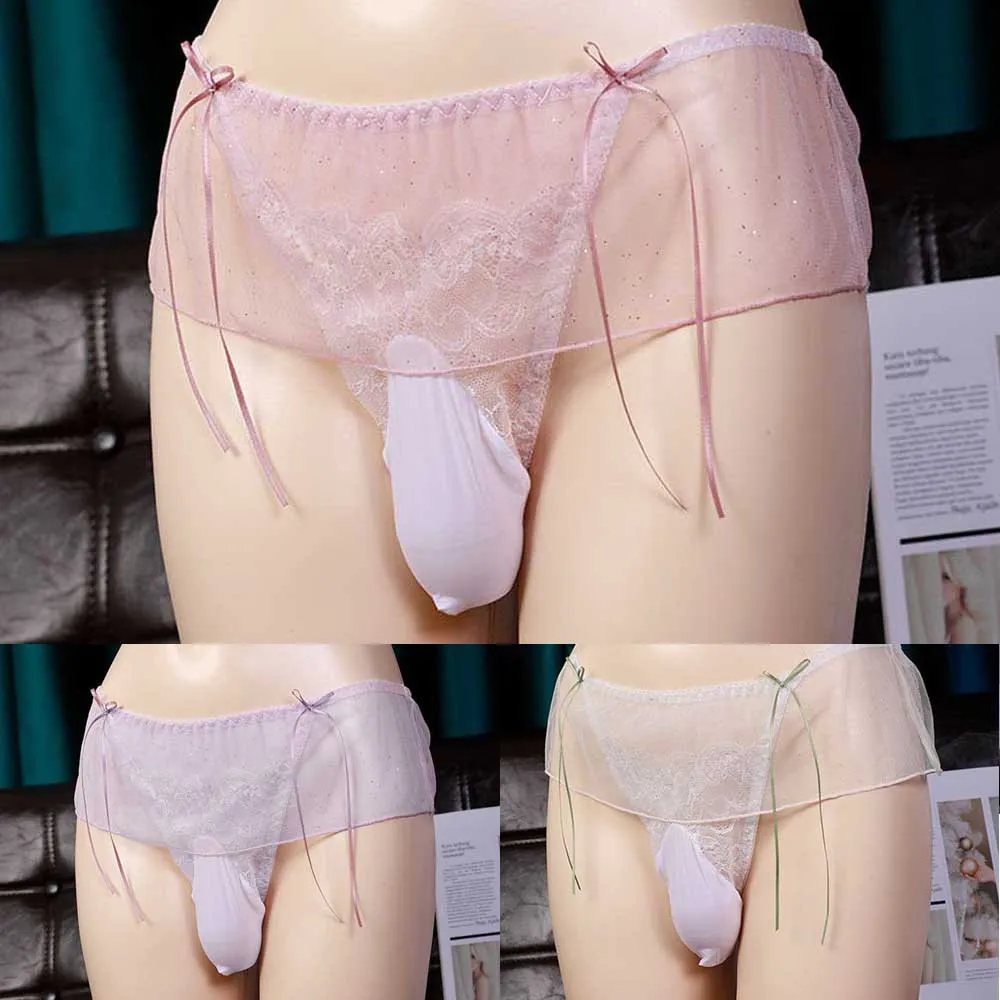 

Mens Lingerie Sissy Gay Panties See Through Mesh Lace Thongs Bowknot G-string Jockstraps Bikini Briefs Underwear Underpants