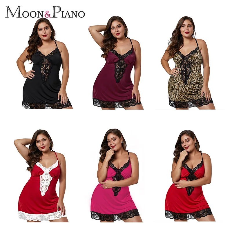 

Plus Size Sleepwear Sexy Comfortable Home Nightdress Women Lace Sling Fashion V-neck Pajamas Underwear Suit Sleep Nightgowns