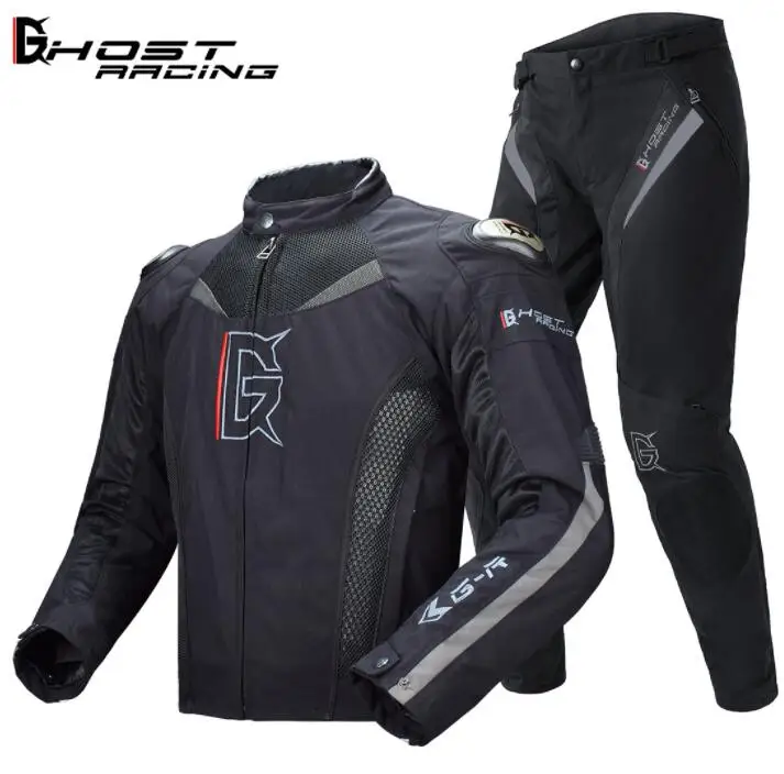 GR Y10 Black Set Призрак гонки Лето мотоциклетная куртка+ мотоциклетные штаны мотогонок костюм защитное Шестерни Армо защиты пятки; в стиле хип-хоп Moto Костюмы - Цвет: GR Y10 Black Set