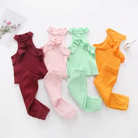 new baby girls clothes set solid candy color ribbed boutique kids clothing sleeveless ruffle top pants 2pcs girls outfits