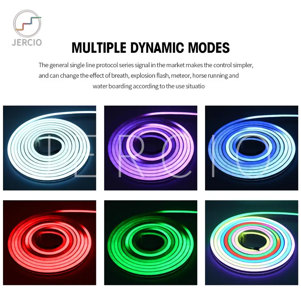 

JERCIO RGB DC 12V Neon Light, Full Color 60led/m Flexible Waterproof, XT1801 Color Changing for City, Car, Building, Store, Bar