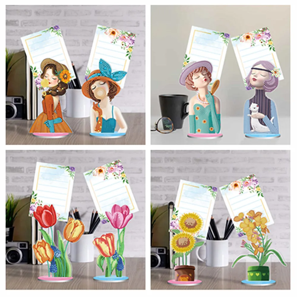 

2Pcs 5D Diamond painting Paper Message Card Memo Clip Wedding Party Photo Stand Holder Desk Decorative Kawaii Stationery Gift