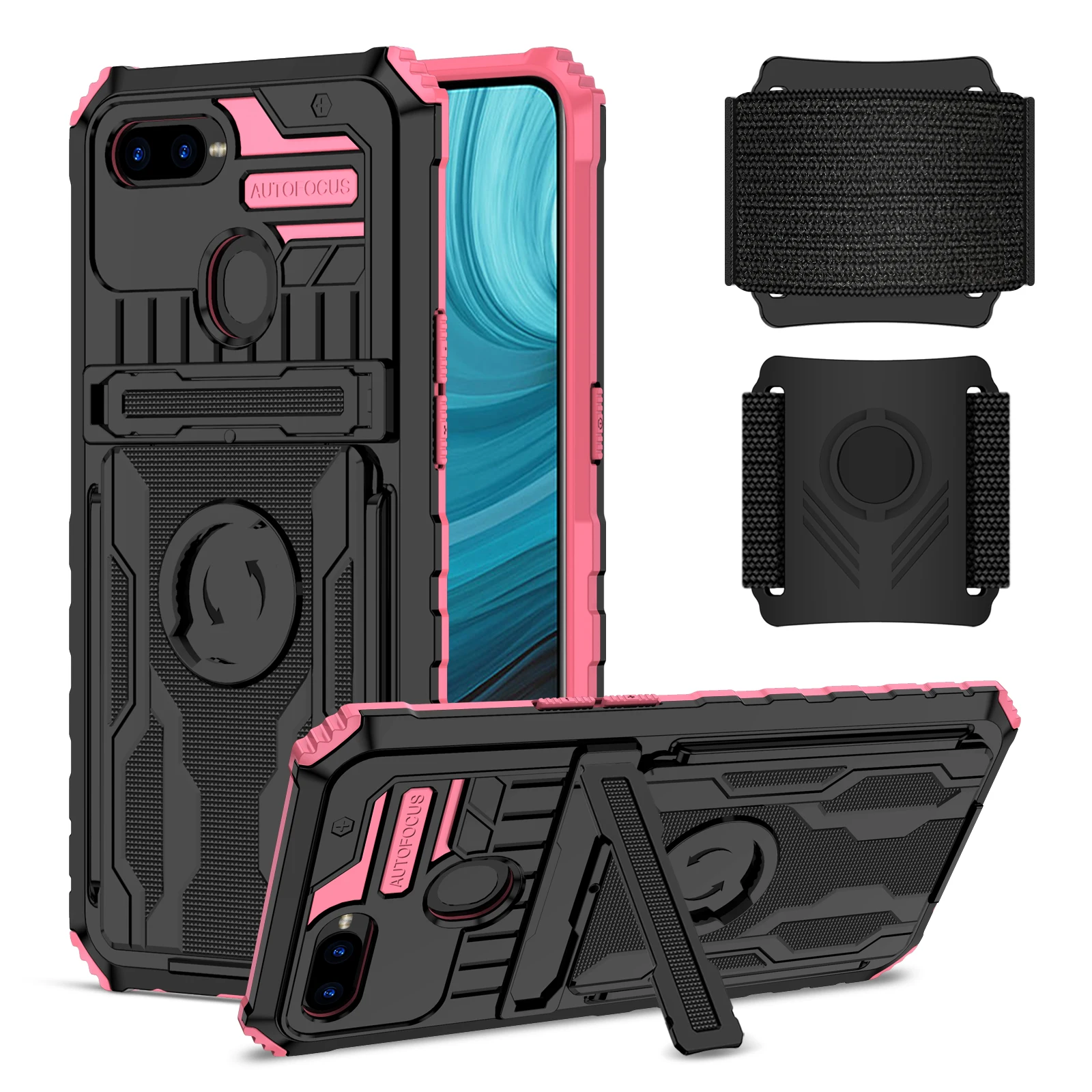

Phone Case For Oppo A11K F9 F19 A15 A15S A16 A54s A16s A54 A74 4G A7 A5S A12 Shockproof Armor Wristband Card Package Stand Cover