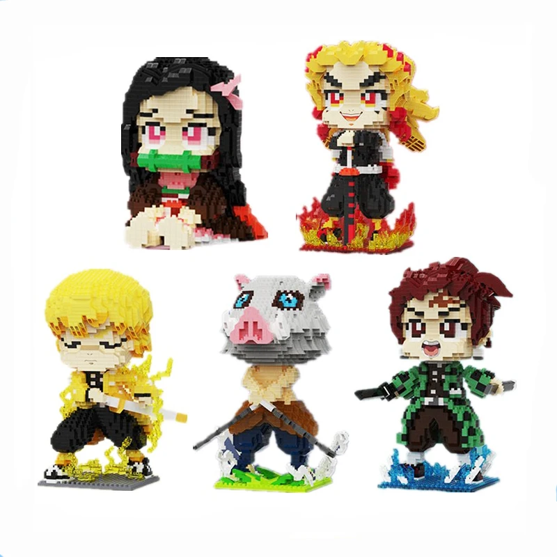 

Japan Anime Demon Slayer Figures Building Blocks Kamado Tanjirou Nezuko Inosuke Zenitsu Mini Bricks Toys For Children