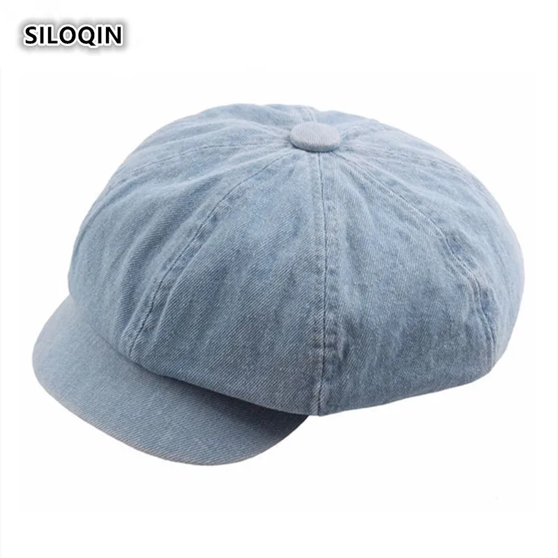 SILOQIN Woman Winter Hat Autumn Washed Denim Newsboy Hats Snapback Lady Brand Simple Octagonal Cap Artist Painter Leisure | Аксессуары