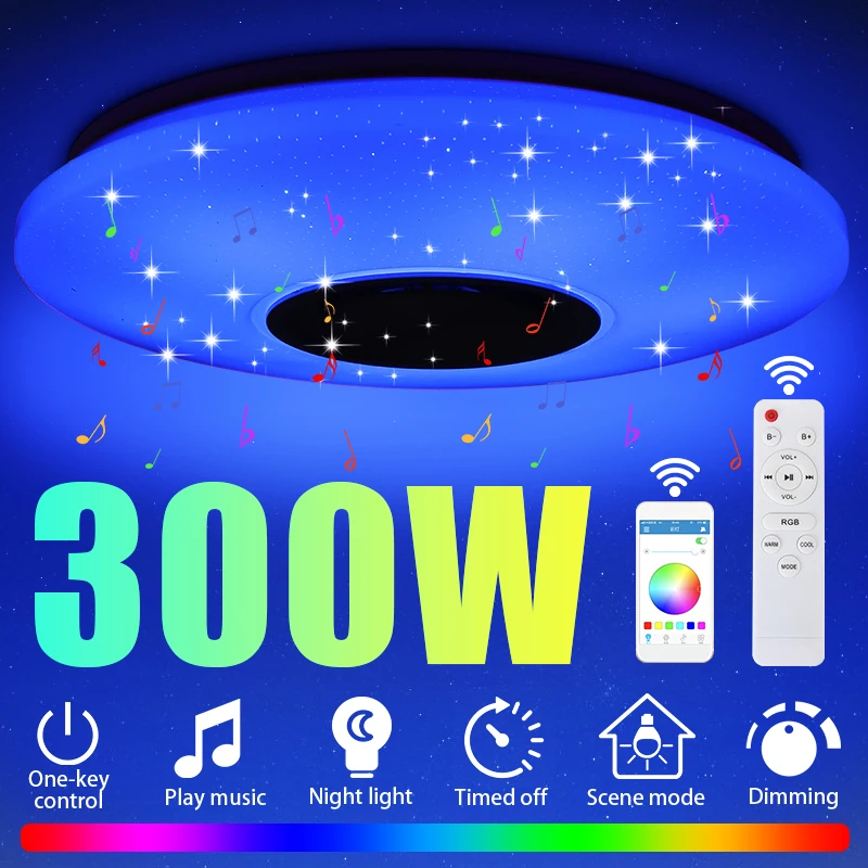 

300W 102 LED RGB Ceiling Light AC220V bluetooth Music Speaker Lamp Remote+APP Control Dimmable Modern Smart Home Party Light