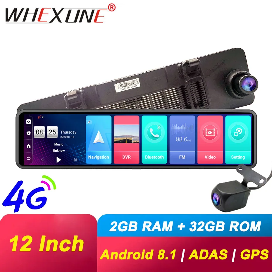 Зеркало заднего вида WHEXUNE 12 дюймов IPS GPS ADAS DVR 2 Гб ОЗУ 4G навигатор Android 8 1 камера