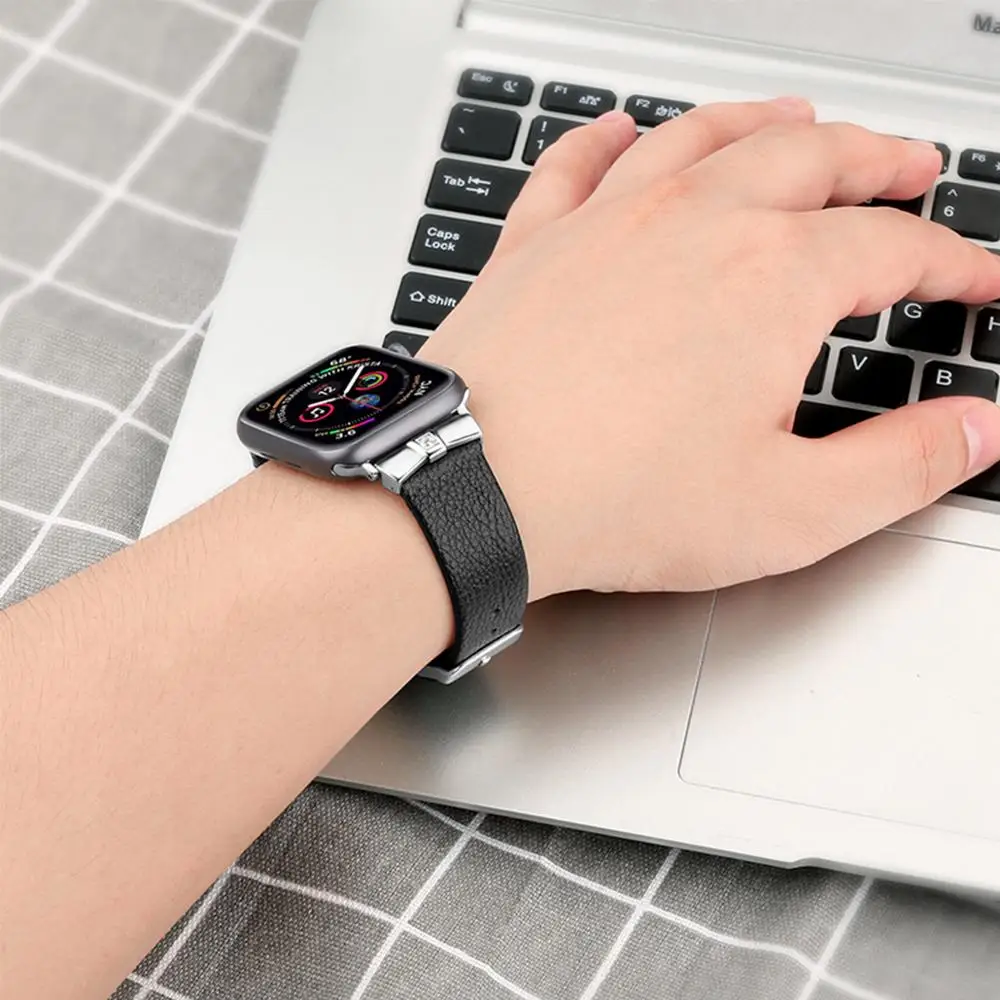 

Luxury Cow Leather Watch Strap Replacement For Apple Watch Band 44mm 40mm / 42mm 38mm Series 5 4 3 2 1 iWatch Watchband