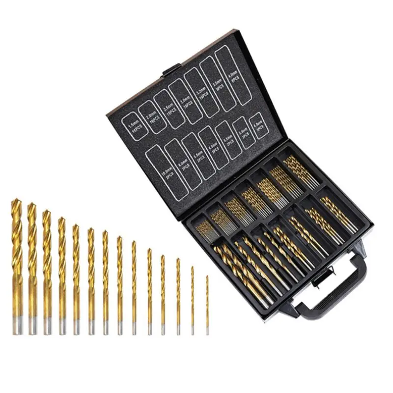 

Titanium Coated HSS Drill Bit Set 99 Pcs Piece and Case Wood Metal Kit 1.5-10mm