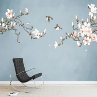 custom mural wallpaper chinese style hand painted 3d magnolia flower and bird living room tv background wall decoration painting