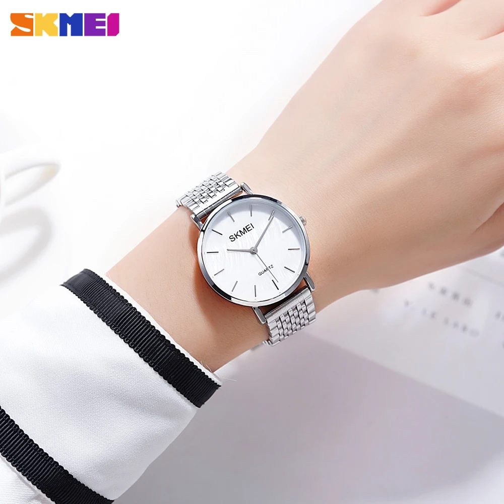 Часы SKMEI женские кварцевые люксовые простые Стильные наручные с браслетом из