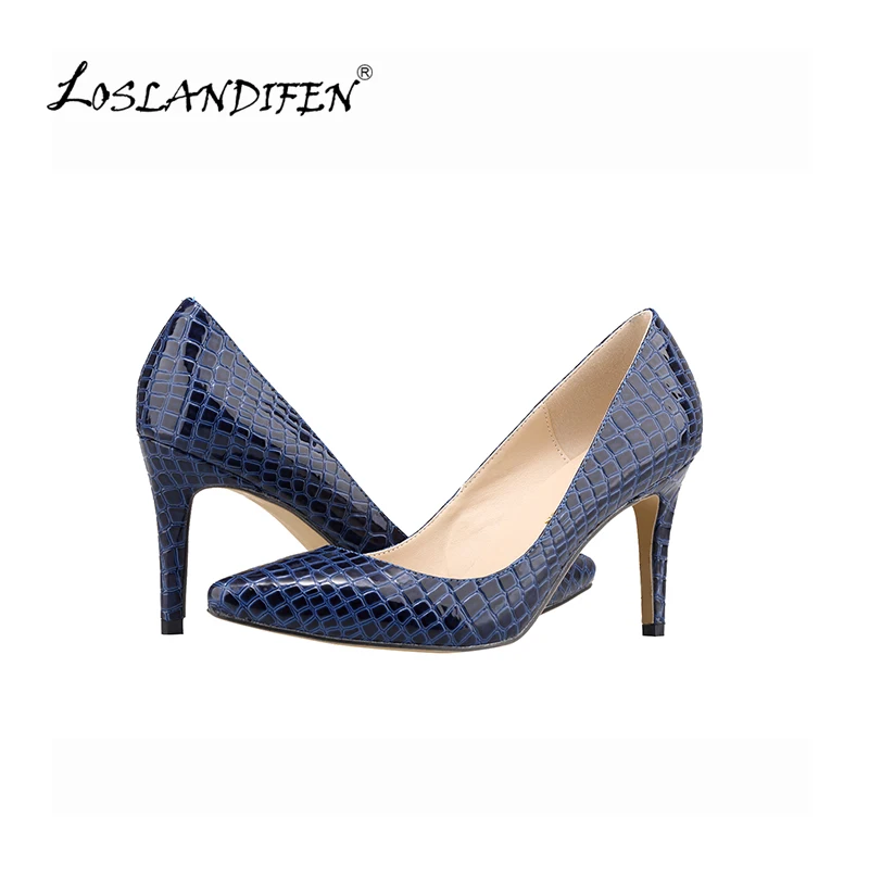 LOSLANDIFEN/Модные женские пикантные туфли на высоком каблуке из крокодиловой кожи