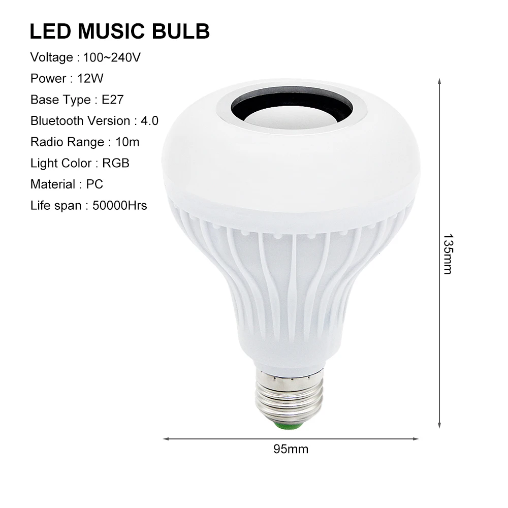 Светодиодный смарт-светильник E27 12 Вт RGB беспроводной Bluetooth аудио динамик музыка