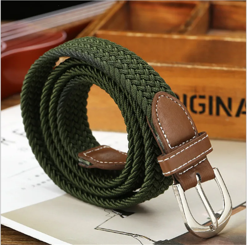 

Hirigin Local stock Men Elastic Fabric Woven Casual Belt Pin Buckle Expandable Braided Stretch Belts