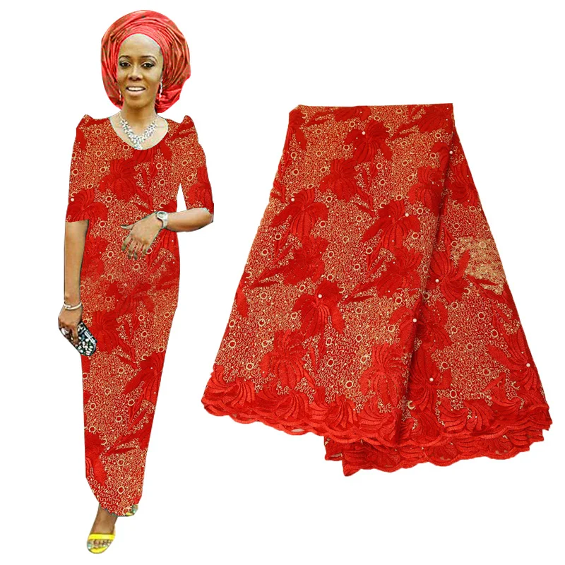 Высококачественная африканская фиолетовая золотая вышивка кружевная ткань