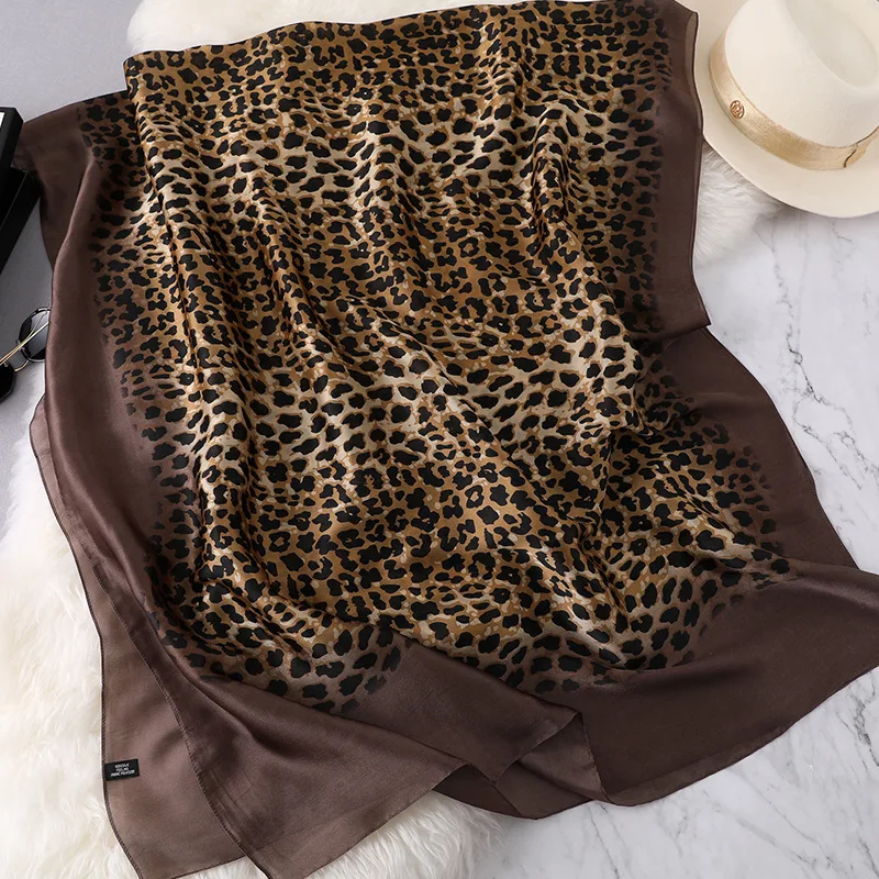 

2021 Sexy Leopard Silk Scarf Shawl Lady Print Soft Shawls Wraps Winter Neck Scarves Pashmina Hijab Stole