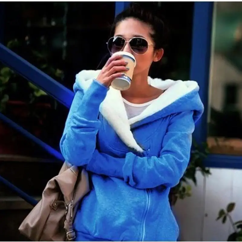 2019 New Women Fleece Zipper Hoodies Sweatshirt Autumn Winter Long Sleeve Ladies Warm Casual Hooded Outwear Plus Size | Женская одежда