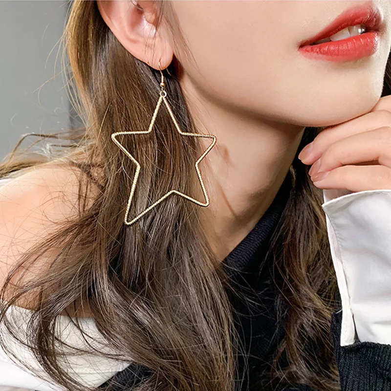 

Women's Fashion Hyperbolical Big Pentagram Star Drop Earrings Simple Charming Trendy Dangle Earring Piercing Accessories Gifts