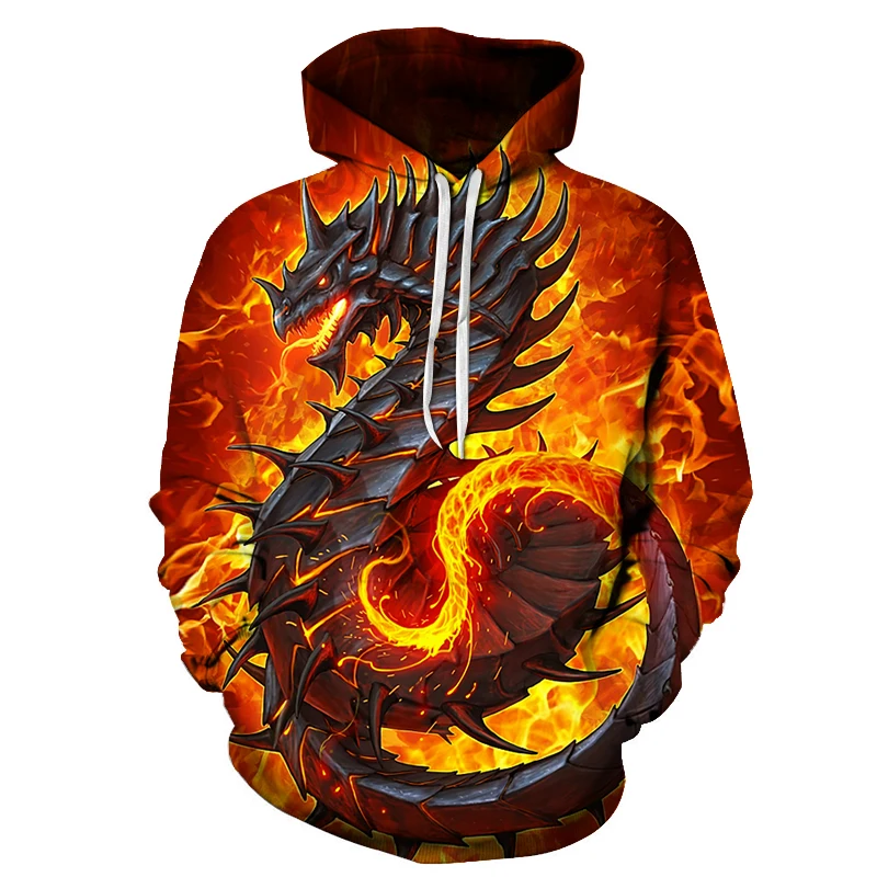 

Spring Autumn Thin Innovative Anime Hoody Fire Dragon 3d Printed Men /Women Long Sleeve Loose Hoodie Hip Hop Pullover Outcoat