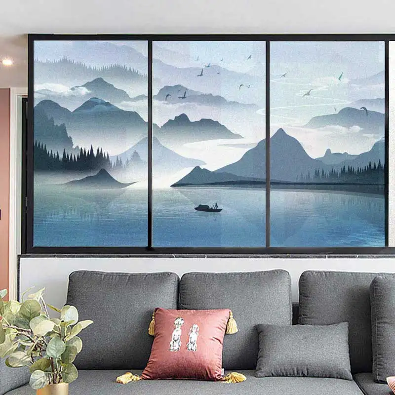

Window Film Privacy Mountain Scenery Frosted Glass Sticker UV Blocking Heat Control Window Coverings Window Tint for Homedecor
