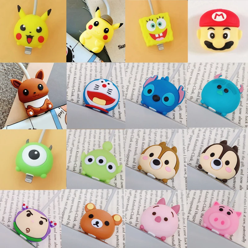 

100Pcs Cute Bite Anime Digimon Cartoon Cable-Winder USB Data Line Cord Cover Protector With Retail Package