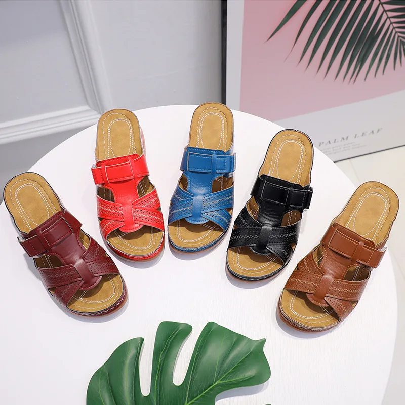

Women Summer Slippers Platform Open Toe Hook Loop Woman Cross Casual Beach Shoes Female Sewing Hollow Out Slides Shoes