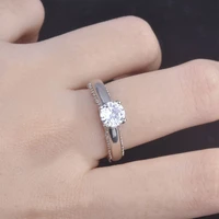 cute female round crystal zircon stone rings silver color wedding band ring promise love engagement ring for women
