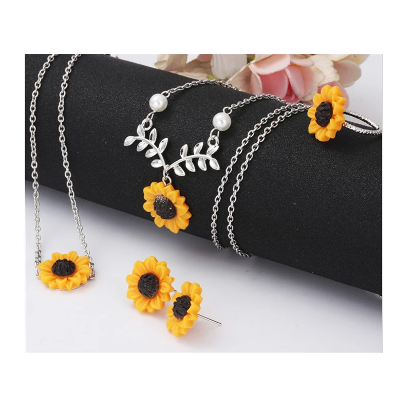 Модный комплект ювелирных украшений с эмалью в виде цветка розовое золото желтые