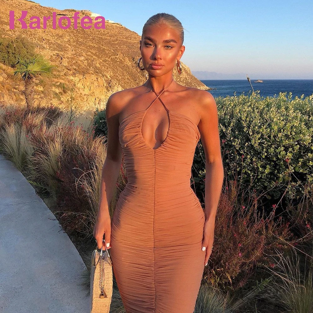 Karlofea летний пляжный отдых наряды сексуальное платье с v образным вырезом